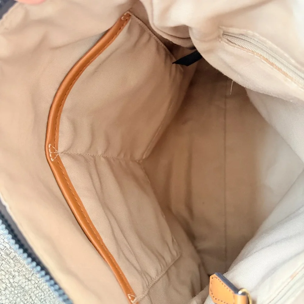 Nanette Lepore Convertible Backpack Crossbody Large Brown Monogram Tan Trim Bag‎